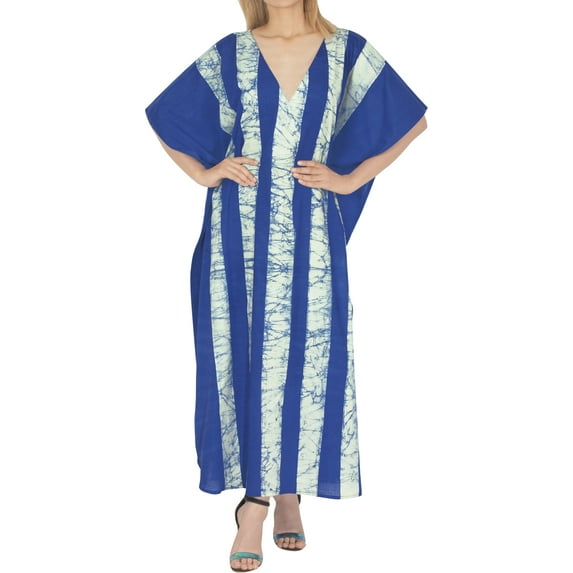 HAPPY BAY Women's Summer Batik Caftan Loungewear House Dashiki Dress Kaftan Nightshirts for Women Sleepwear 2X-3X Royal, Stripes