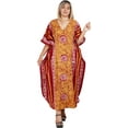 thumbnail image 1 of HAPPY BAY Women's Summer Batik Long Kaftan Loungewear Dashiki House Dress V Neck Caftan Sleepwear for Women Nightgown Plus Size 2X-3X Lemon, Floral, 1 of 6