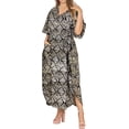 thumbnail image 1 of HAPPY BAY Women's Summer Batik Sleepwear Caftan Maxi Loungewear Dashiki House Dress with Pockets Nightgowns for Women 1X-2X Black, Geometric, 1 of 5