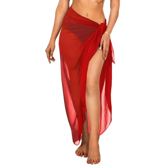 HAPPY BAY Women's Summer Beach Beachwear Sarong Coverups Bathing Suit Wraps Skirt Long Chiffon Wraps Swim Cover ups for Swimwear for Women One Size Solid, Red