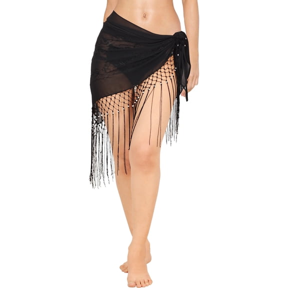 HAPPY BAY Women's Summer Beach Coverups Wraps Sarong Swim Cover up Chiffon Short Swimsuit Wraps Skirts Beachwear One Size Floral, Black