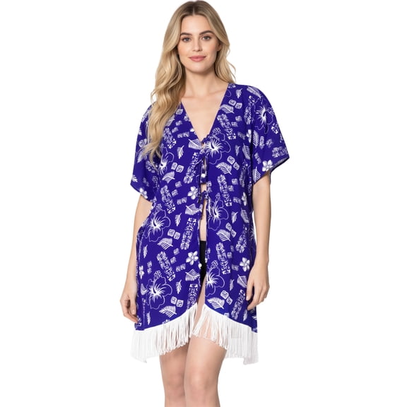HAPPY BAY Women's Summer Beach Front Open Holiday Kimono Beachwear Duster Cardigans XL-XXL Blue Horizon_AB848