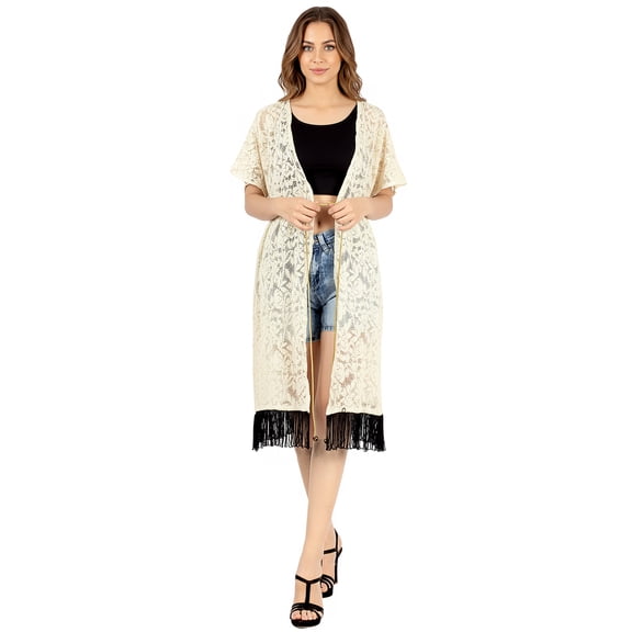 HAPPY BAY Women's Summer Beach Front Open Maternity Beachwear Duster Kimono Cardigan XL-XXL Ivory Lace_AB963