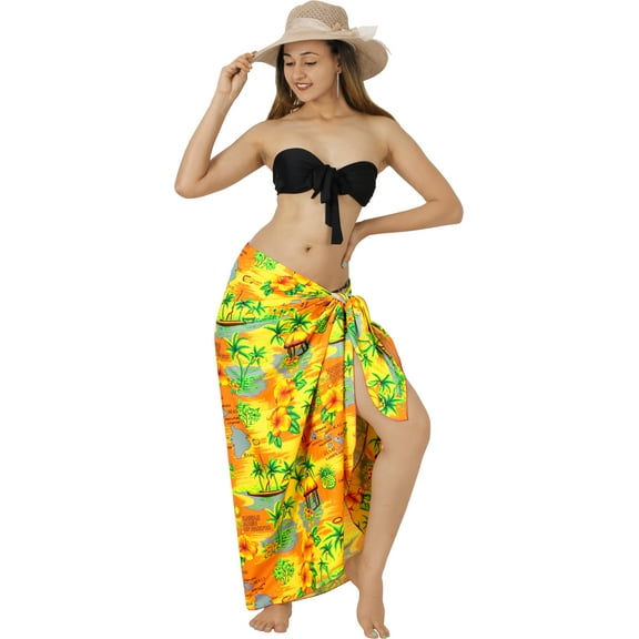 HAPPY BAY Women's Summer Beach Wraps Bikini Pareos Beachwear Skirt Swimwear Vacation Swim Cover up Sarong Coverups for the Beach One Size Tangerine, Palm tree