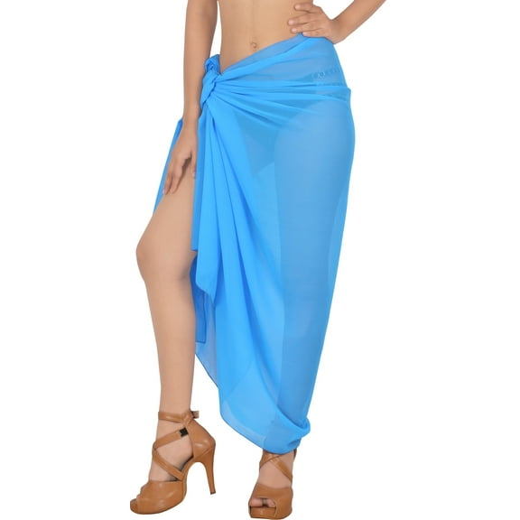 HAPPY BAY Women's Summer Beachwear Sarong Beach Swim Cover ups Long Sheer Wraps Scarf Skirt Swimsuit Bikini Coverups One Size Solid, Bright Blue