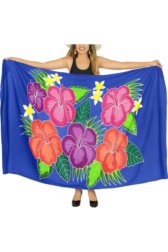 Women's Summer Beachwear Sarong Bikini Wraps Swim Cover up Skirt Wrap Bathing suit Swimwear Swimsuit Beach Coverups for Women One Size Blue, Hibiscus