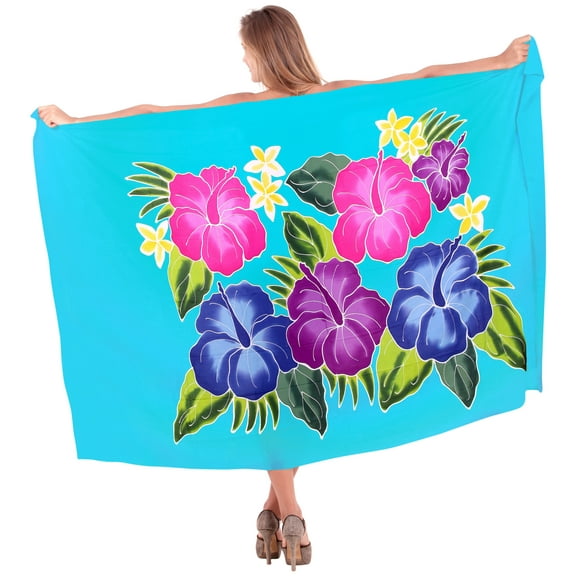 HAPPY BAY Women's Summer Beachwear Sarong Bikini Wraps Swim Cover up Skirt Wrap Bathing suit Swimwear Swimsuit Beach Coverups for Women One Size Hibiscus, Turquoise