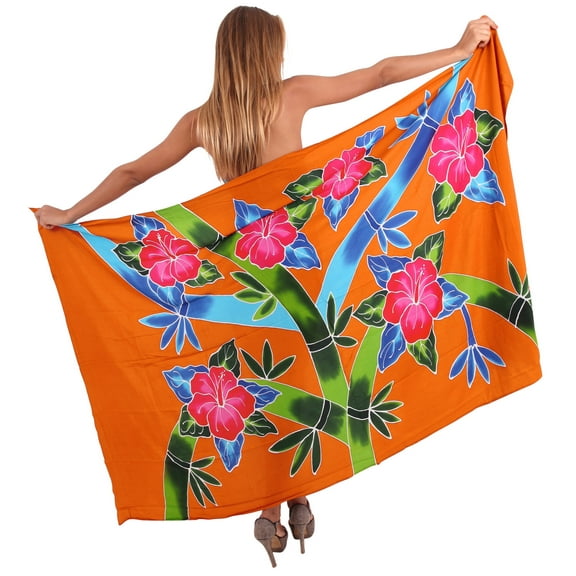 HAPPY BAY Women's Summer Beachwear Sarong Bikini Wraps Swim Cover up Skirt Wrap Swimwear Swimsuit Beach Coverups for Women One Size Floral, Orange
