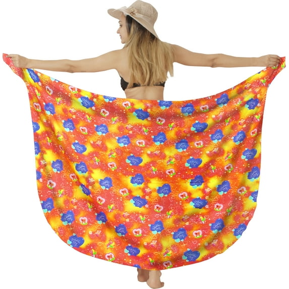 HAPPY BAY Women's Summer Beachwear Sarong Bikini Wraps Swim Cover up Skirt Wrap Swimwear Swimsuit Beach Coverups for Women One Size Orange, Hearts