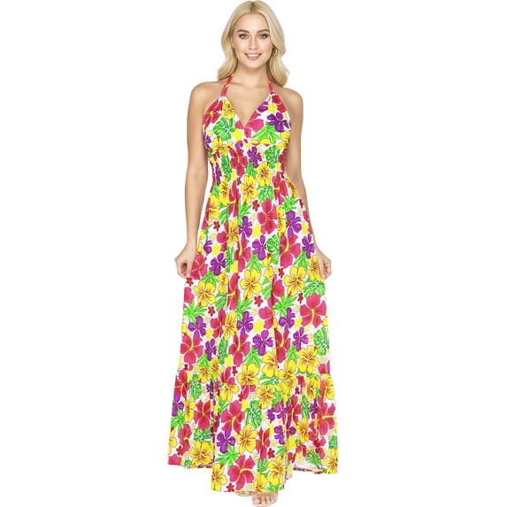 HAPPY BAY Women's Summer Boho Beach A-Line Maxi Smocked Evening Frill Dress Long Tube Dresses for Women S-M Pink, Floral