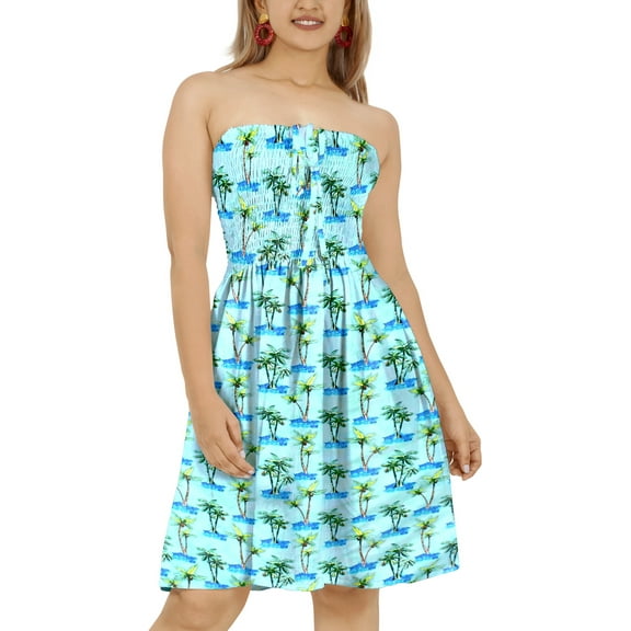 HAPPY BAY Women's Summer Boho Beach Backless Smocked Mini Flowy Dress Tube Top Strapless Dresses for Women One Size Island Theme, Blue