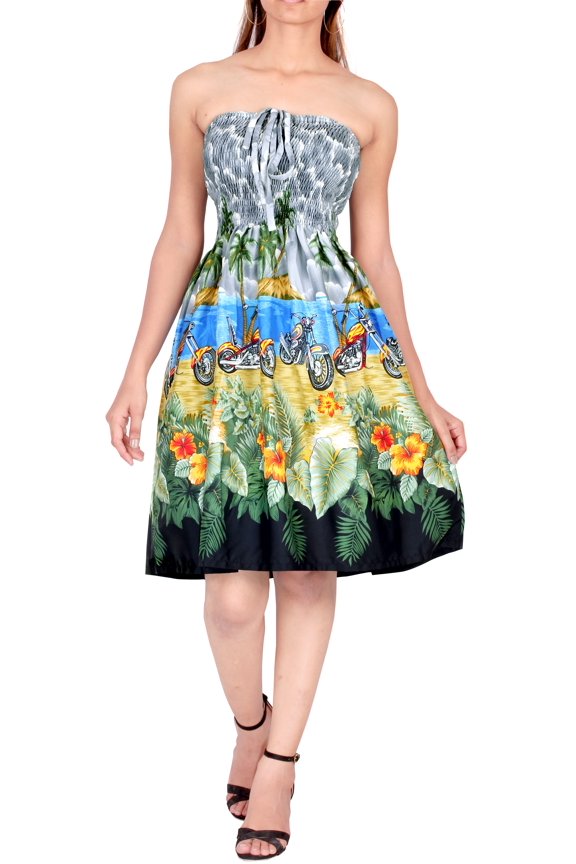 Women's Summer Boho Beach Halter Smocked Mini Flowy Dress Tube Top Strapless Dresses for Women One Size Grey, Floral