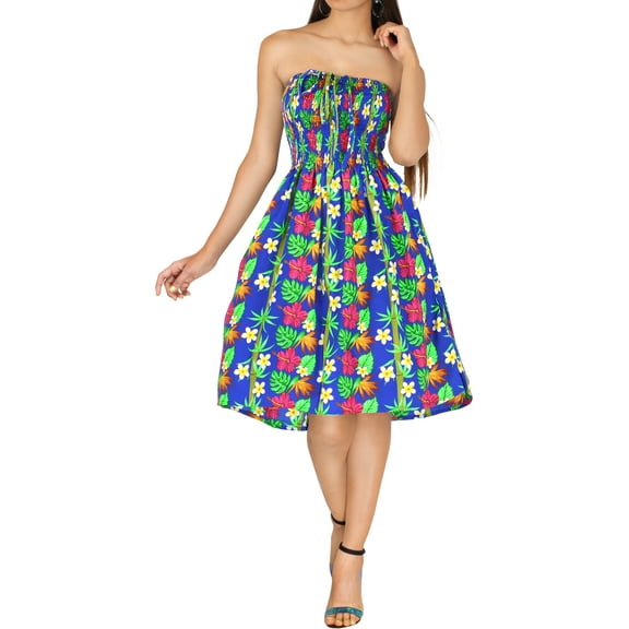 HAPPY BAY Women's Summer Boho Beach Smocked Mini Flowy Dress Tube Top Strapless Dresses for Women L-XL Aegean, Floral