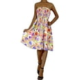 thumbnail image 1 of HAPPY BAY Women's Summer Boho Beach Smocked Mini Flowy Dress Tube Top Strapless Dresses for Women L-XL Beige, Floral, 1 of 3