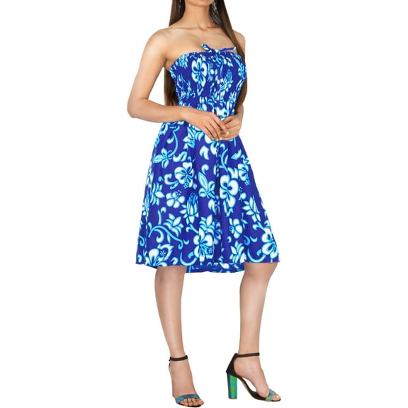 HAPPY BAY Women's Summer Boho Beach Smocked Mini Flowy Dress Tube Top Strapless Dresses for Women L-XL Sapphire, Floral