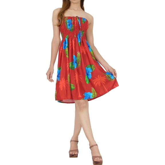 HAPPY BAY Women's Summer Boho Beach Smocked Mini Flowy Dress Tube Top Strapless Dresses for Women L-XL Tart, Floral