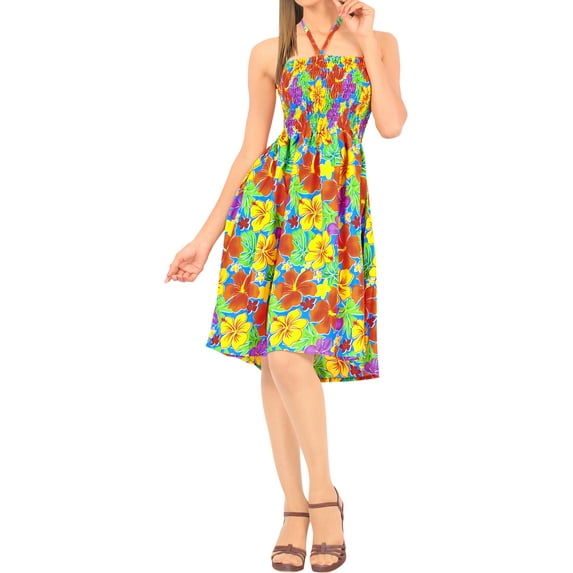 HAPPY BAY Women's Summer Boho Beach Smocked Mini Flowy Dress Tube Top Strapless Dresses for Women One Size Fern, Floral