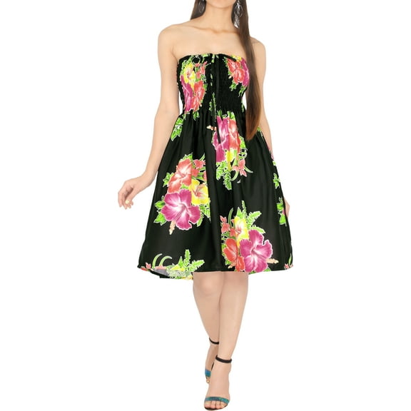 HAPPY BAY Women's Summer Boho Beach Smocked Mini Flowy Dress Tube Top Strapless Dresses for Women One Size Fuscia, Floral
