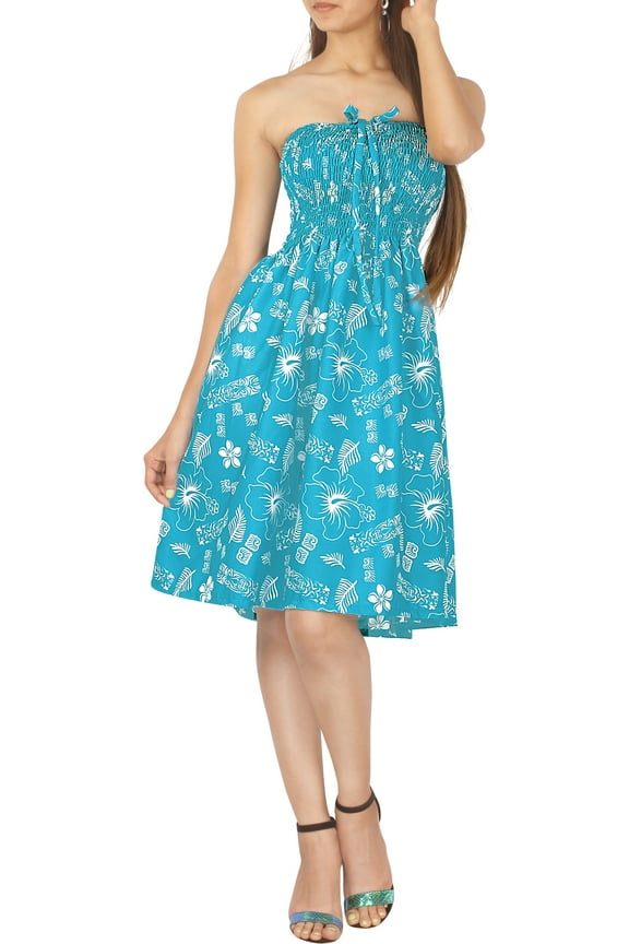 Women's Summer Boho Beach Smocked Mini Flowy Dress Tube Top Strapless Dresses for Women One Size Sky, Floral