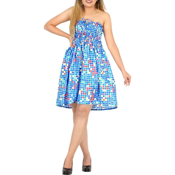 HAPPY BAY Women's Summer Boho Beach Smocked Mini Swing Dress Tube Top Strapless Dresses for Women L-XL Arctic, Checks