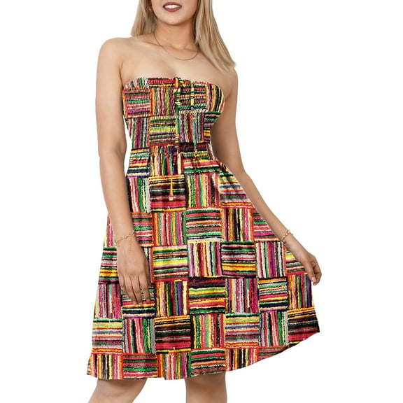 HAPPY BAY Women's Summer Boho Beach Smocked Mini Swing Dress Tube Top Strapless Dresses for Women One Size Varicolor, Stripes