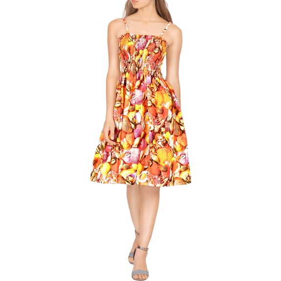 HAPPY BAY Women's Summer Boho Beach Strapless Smocked Mini Swing Dress Tube Top Dresses for Women L-XL Orange, Shell