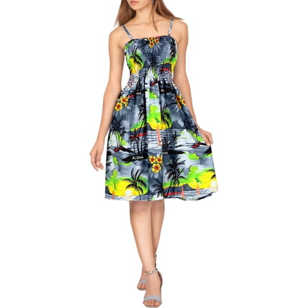 HAPPY BAY Women's Summer Boho Beach Strappy Smocked Mini Swing Dress Tube Top Dresses for Women L-XL Gray, Island View