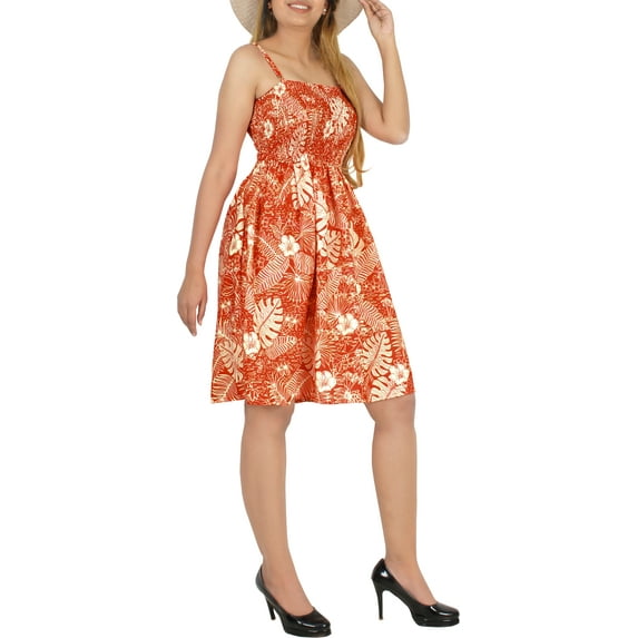 HAPPY BAY Women's Summer Boho Beach Strappy Smocked Mini Swing Dress Tube Top Dresses for Women L-XL Red, Leaves
