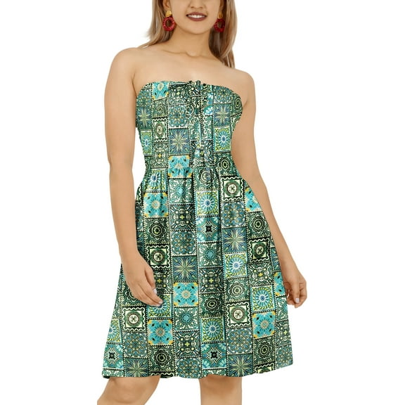 HAPPY BAY Women's Summer Boho Halter Smocked Mini Swing Beach Dress Tube Top Strapless Dresses for Women One Size Geometric, Multi