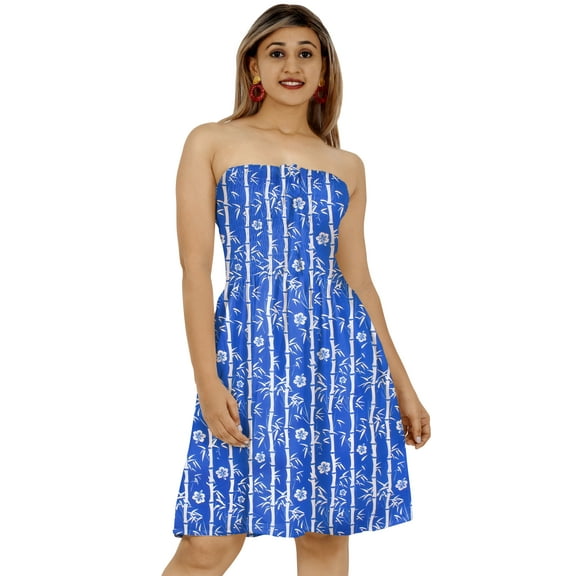 HAPPY BAY Women's Summer Boho Smocked Mini Swing Beach Dress Tube Top Strapless Dresses for Women L-XL Dodger, Leaves