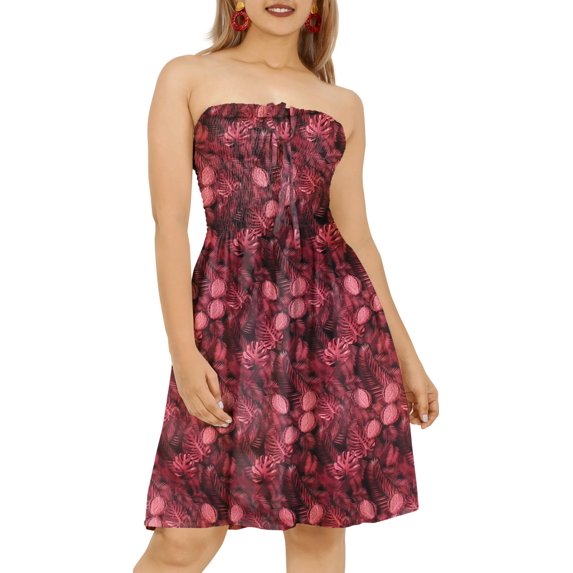 HAPPY BAY Women's Summer Boho Smocked Mini Swing Beach Dress Tube Top Strapless Dresses for Women One Size Flower, Pink