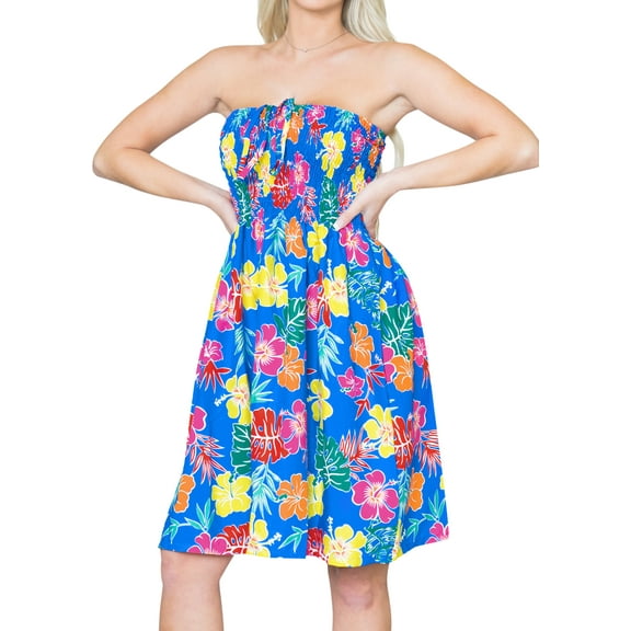 HAPPY BAY Women's Summer Boho Smocked Mini Swing Beach Dress Tube Top Strapless Dresses for Women One Size Night, Floral