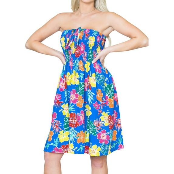 HAPPY BAY Women's Summer Boho Smocked Mini Swing Beach Dress Tube Top Strapless Dresses for Women One Size Night, Floral