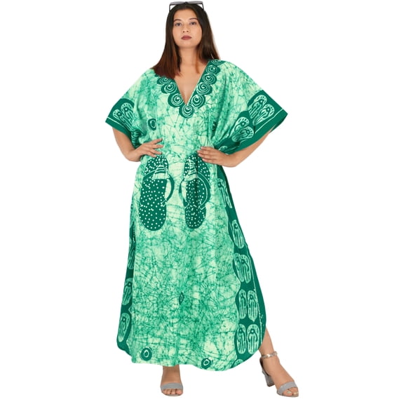 HAPPY BAY Women's Summer Caftan Long Night Shirts Loungewear Dashiki House Dresses for Women 2X-3X Fern, Floral