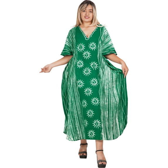HAPPY BAY Women's Summer Caftan Maxi Evening Gown Loungewear Dashiki House Dresses for Women 2X-3X Green, Sun