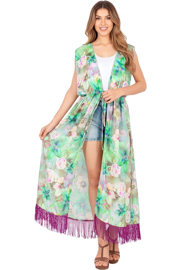 Women's Summer Front Open Chunky Beach Beachwear Duster Kimono Cardigan M-L Mint_AC36