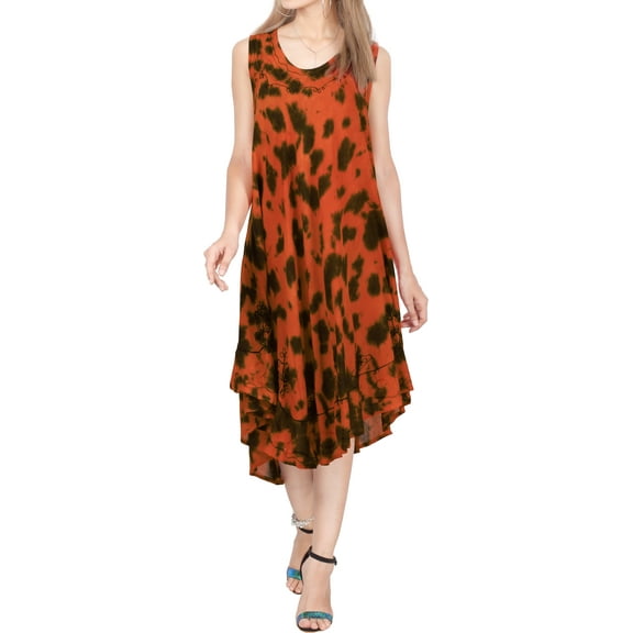 HAPPY BAY Women's Summer Loose A-Line House Wear Beach Dresses L-XL Tangerine, Tie Dye
