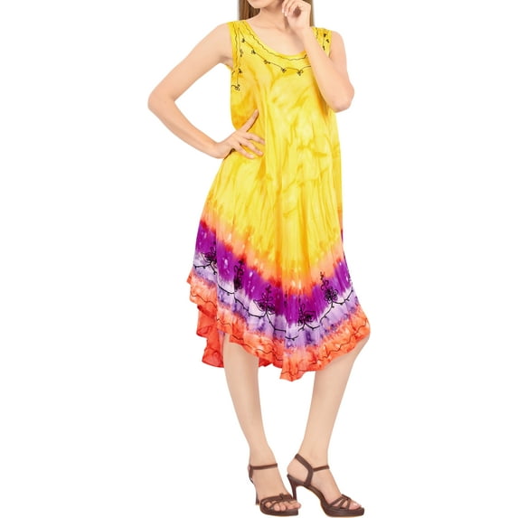 HAPPY BAY Women's Summer Loose A-Line House Wear Beach Dresses L-XL Yellow, Tie Dye