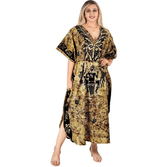 HAPPY BAY Women's Summer Loose Caftan Long Boho Sleepwear Loungewear Dashiki House Dress 2X-3X Smokey_AC220