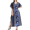 thumbnail image 1 of HAPPY BAY Women's Summer Loose Caftan Long Boho Sleepwear Loungewear Dashiki House Dress 3X-4X Lapis, Ethnic, 1 of 3