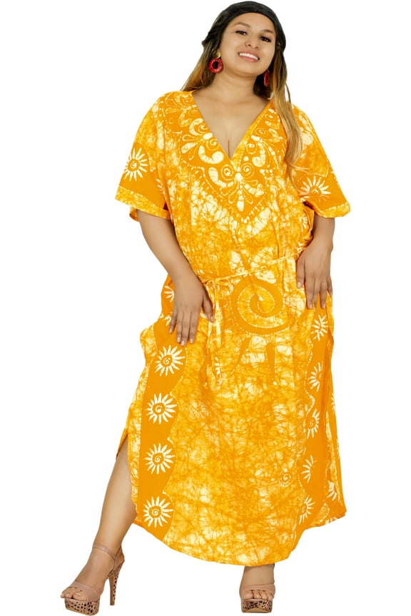 Women's Summer Loose Caftan Long Night Evening Gown Loungewear Dashiki House Dresses for Women 2X-3X Golden, Sun