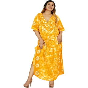 HAPPY BAY Women's Summer Loose Caftan Long Night Evening Gown Loungewear Dashiki House Dresses for Women 2X-3X Golden, Sun