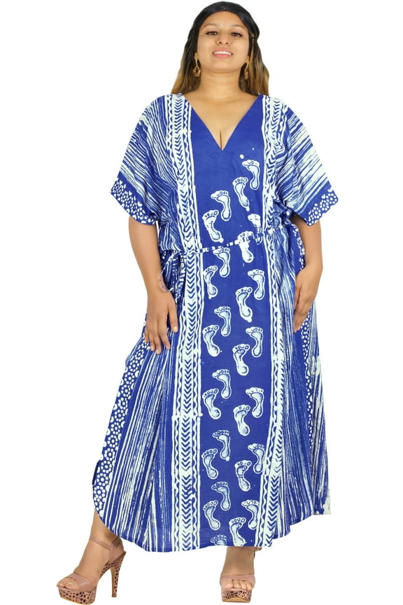 Women's Summer Loose Caftan Long Night Evening Gown Loungewear Dashiki House Dresses for Women 2X-3X Royal, Stripes