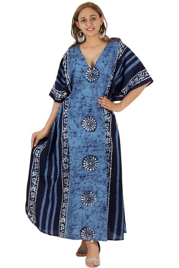 Women's Summer Loose Caftan Long Night Evening Gown Loungewear Dashiki House Dresses for Women 2X-3X Sky, Floral