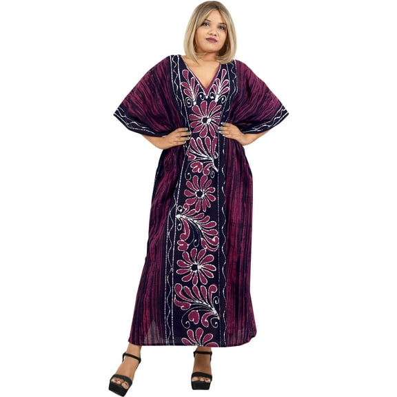 HAPPY BAY Women's Summer Loose Caftan Maxi Night Evening Gown Loungewear Dashiki House Dresses for Women 2X-3X Plum_AC137