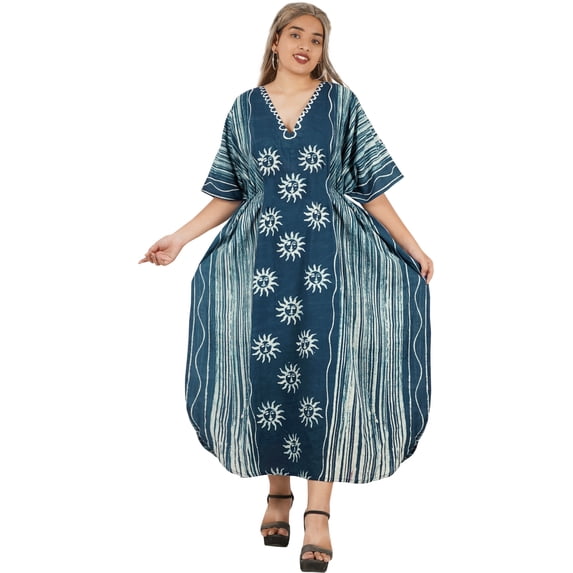 HAPPY BAY Women's Summer Loose Caftan Maxi Night Evening Gown Loungewear Dashiki House Dresses for Women 2X-3X Regal, Sun