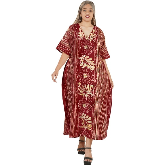HAPPY BAY Women's Summer Loose Caftan Maxi Night Evening Gown Loungewear Dashiki House Dresses for Women 2X-3X Ruby_AC138