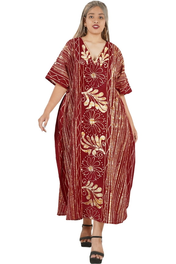 Women's Summer Loose Caftan Maxi Night Evening Gown Loungewear Dashiki House Dresses for Women 2X-3X Ruby_AC138