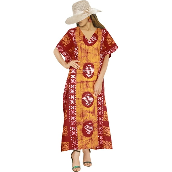 HAPPY BAY Women's Summer Loose Caftan Maxi Night Evening Gown Loungewear Dashiki House Dresses for Women 3X-4X Aztec, Orange