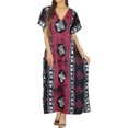 thumbnail image 1 of HAPPY BAY Women's Summer Loose Caftan Maxi Night Evening Gown Loungewear Dashiki House Dresses for Women 3X-4X Aztec, Pink, 1 of 4
